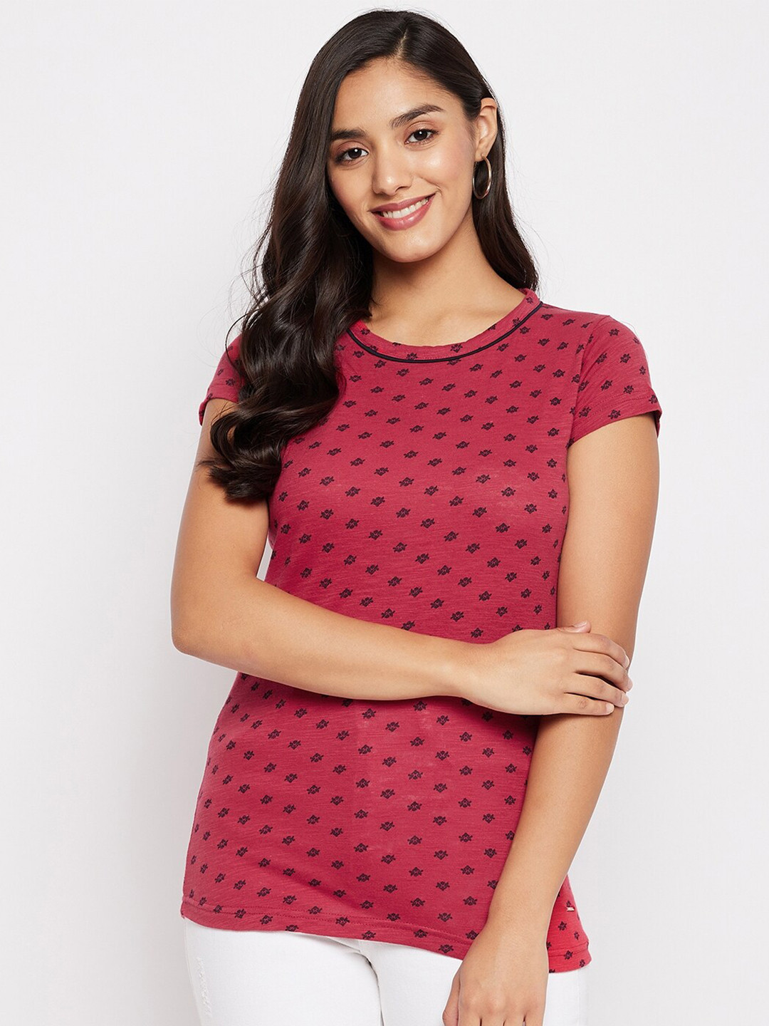 Duke Red Geometric Print Top