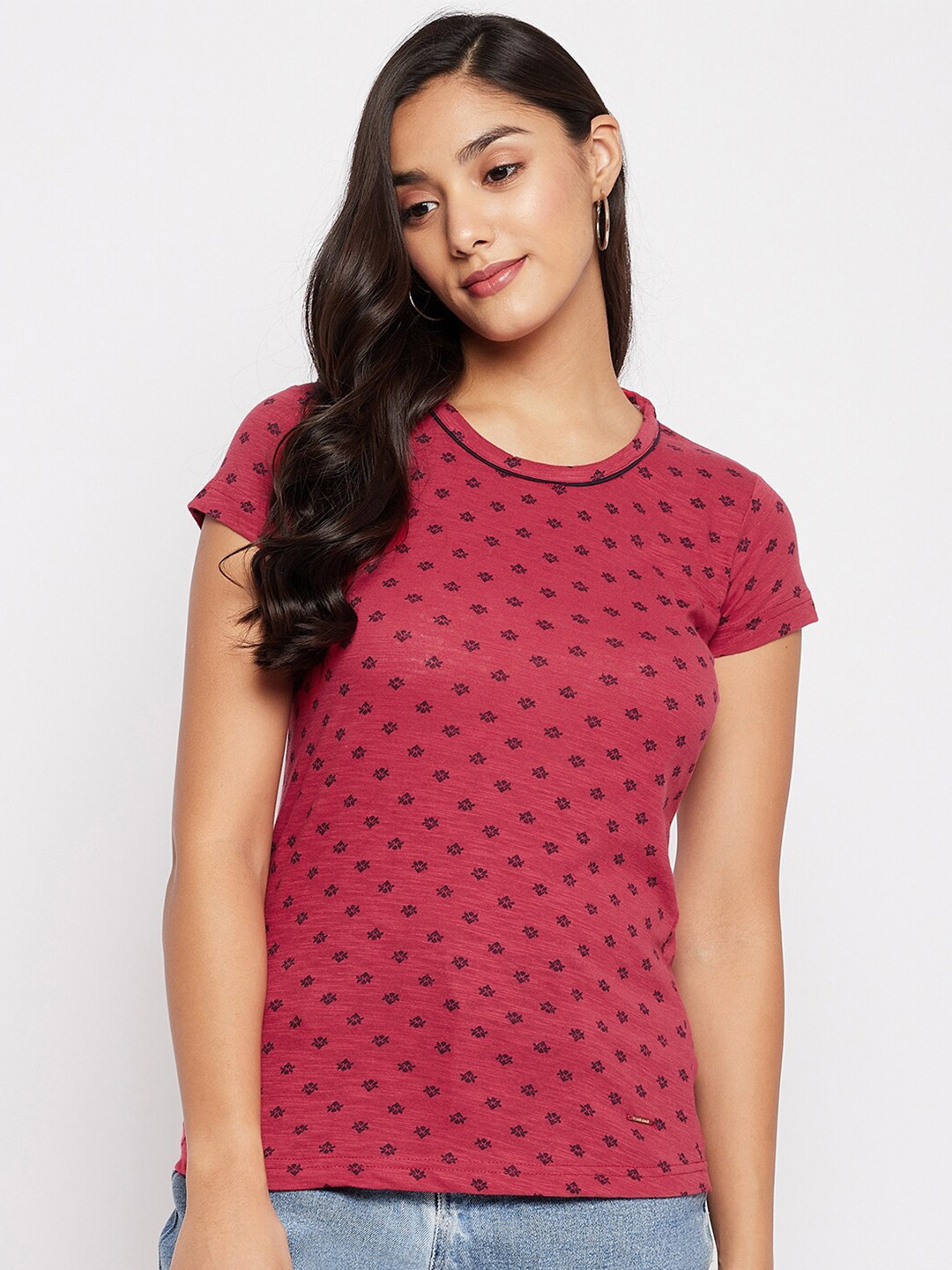 Duke Red Geometric Print Top