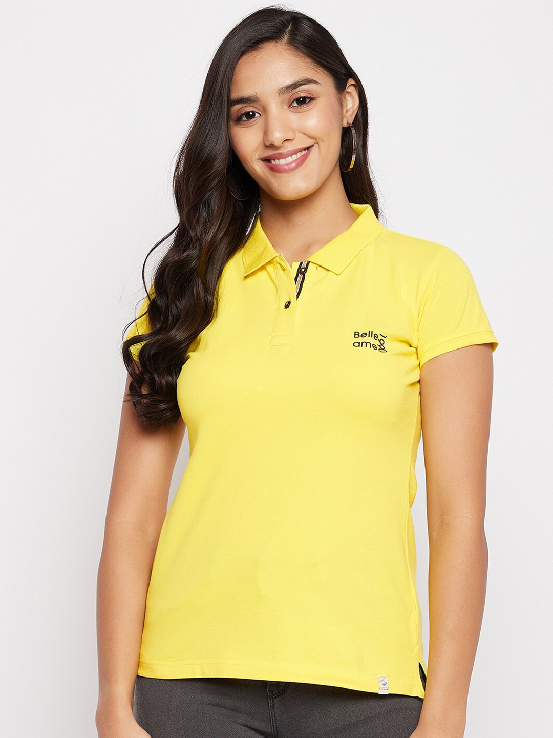 Duke Women Yellow Polo Collar T-shirt