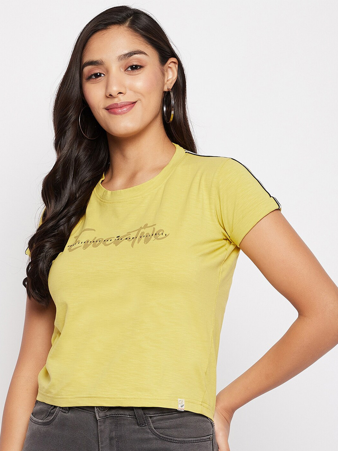 Duke Women Yellow Solid Printed Top