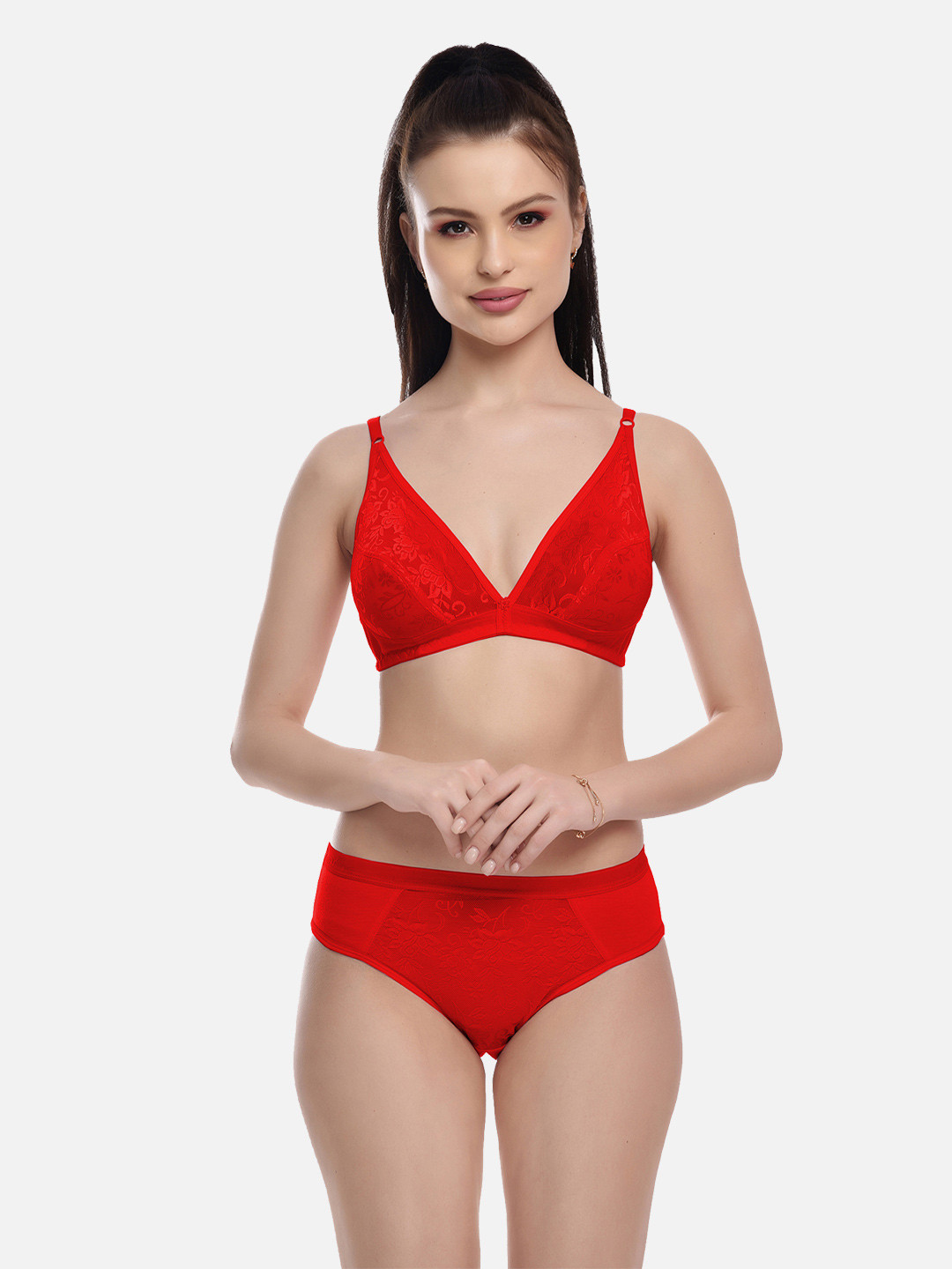 FIMS Women Red Solid Lingerie Set MTR_Safal_Set_ Red_B