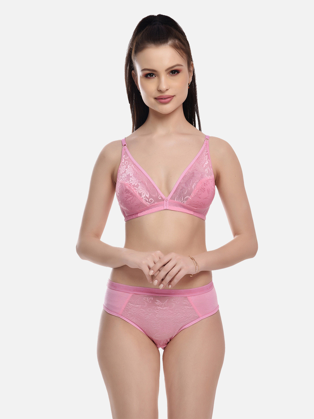 FIMS Women Pink Solid Cotton Lingerie Set MTR_Safal_Set_ Pink_B