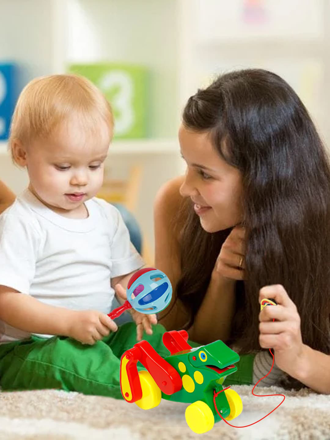 WEMBLEY Kids Green & Yellow Solid Prince Frog Pull Along Toy