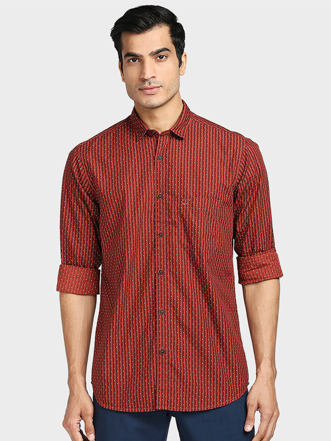 ColorPlus Men Red Tailored Fit Printed Casual Shirt