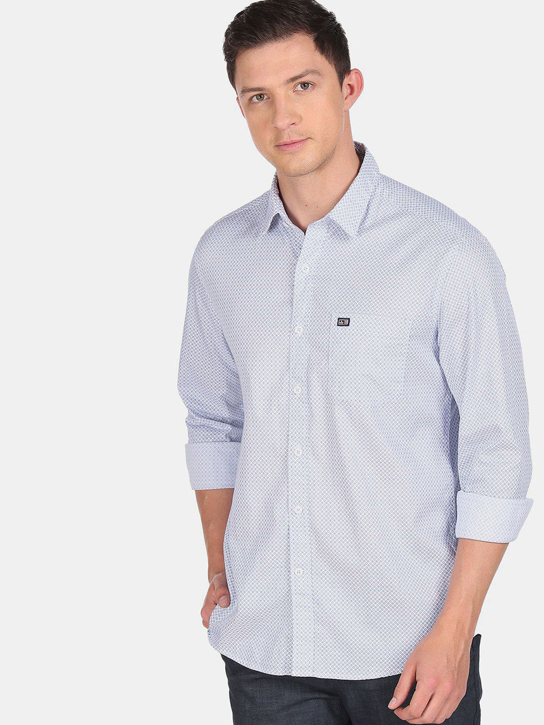 Arrow Sport Men White Slim Fit Printed 100% Cotton Casual Shirt