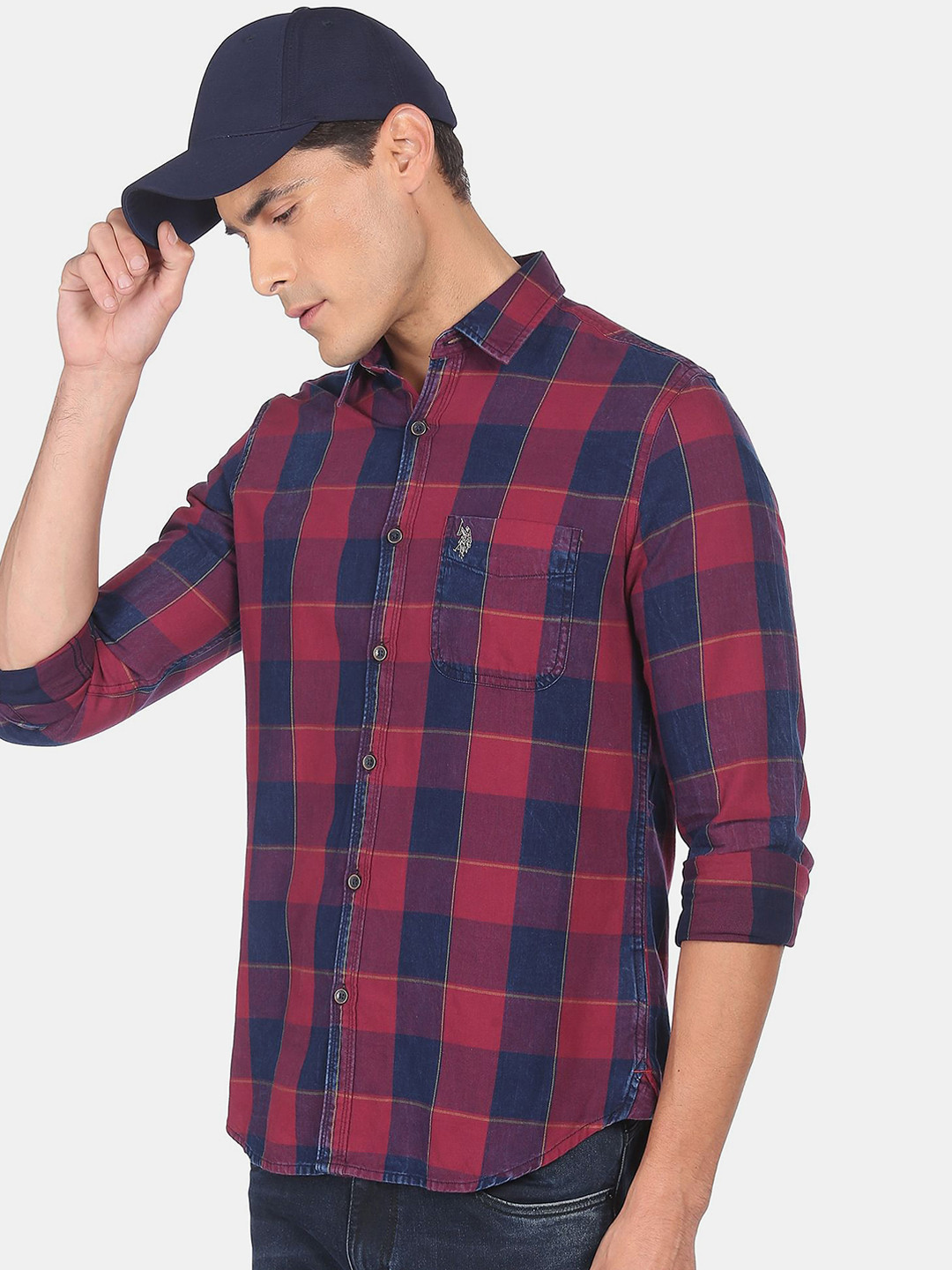U.S. Polo Assn. Denim Co.Men Red Buffalo Checks Checked Casual Shirt