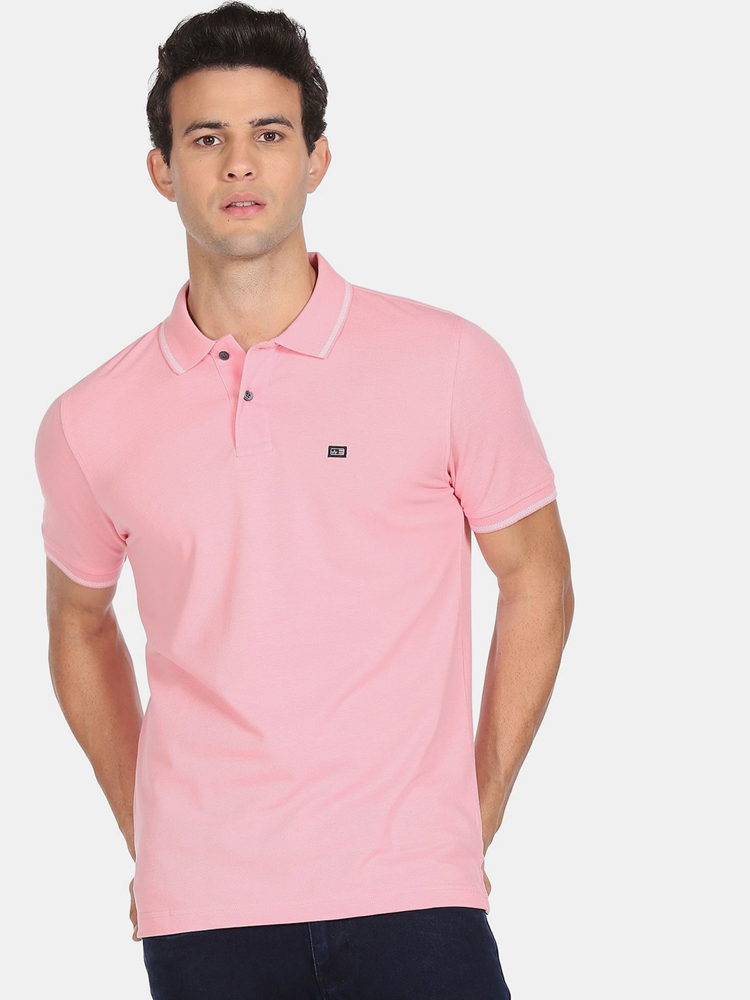 Arrow Sport Men Pink Polo Collar Extended Sleeves T-shirt