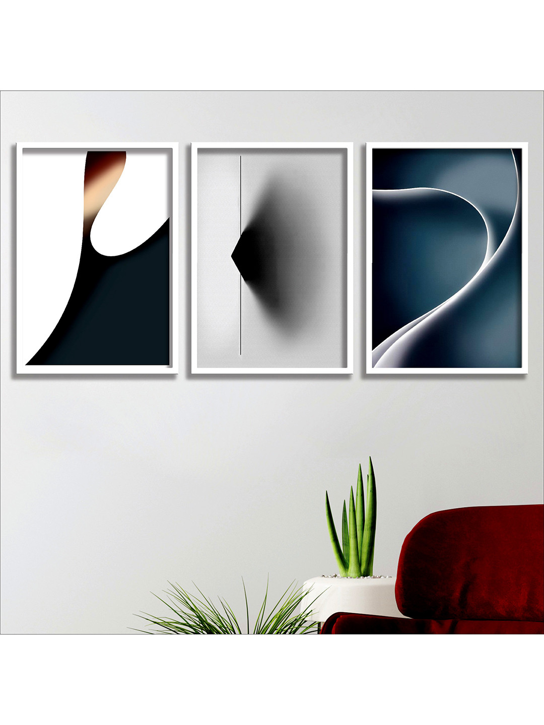 SAF Set of 3 Black & Grey Printed Wall Art