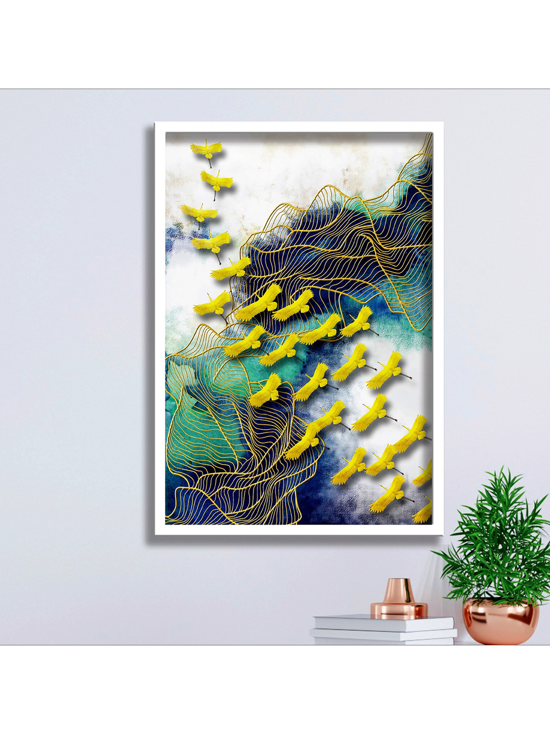 SAF White & Blue Digital Reprint Wall Art Painting (With Frame)