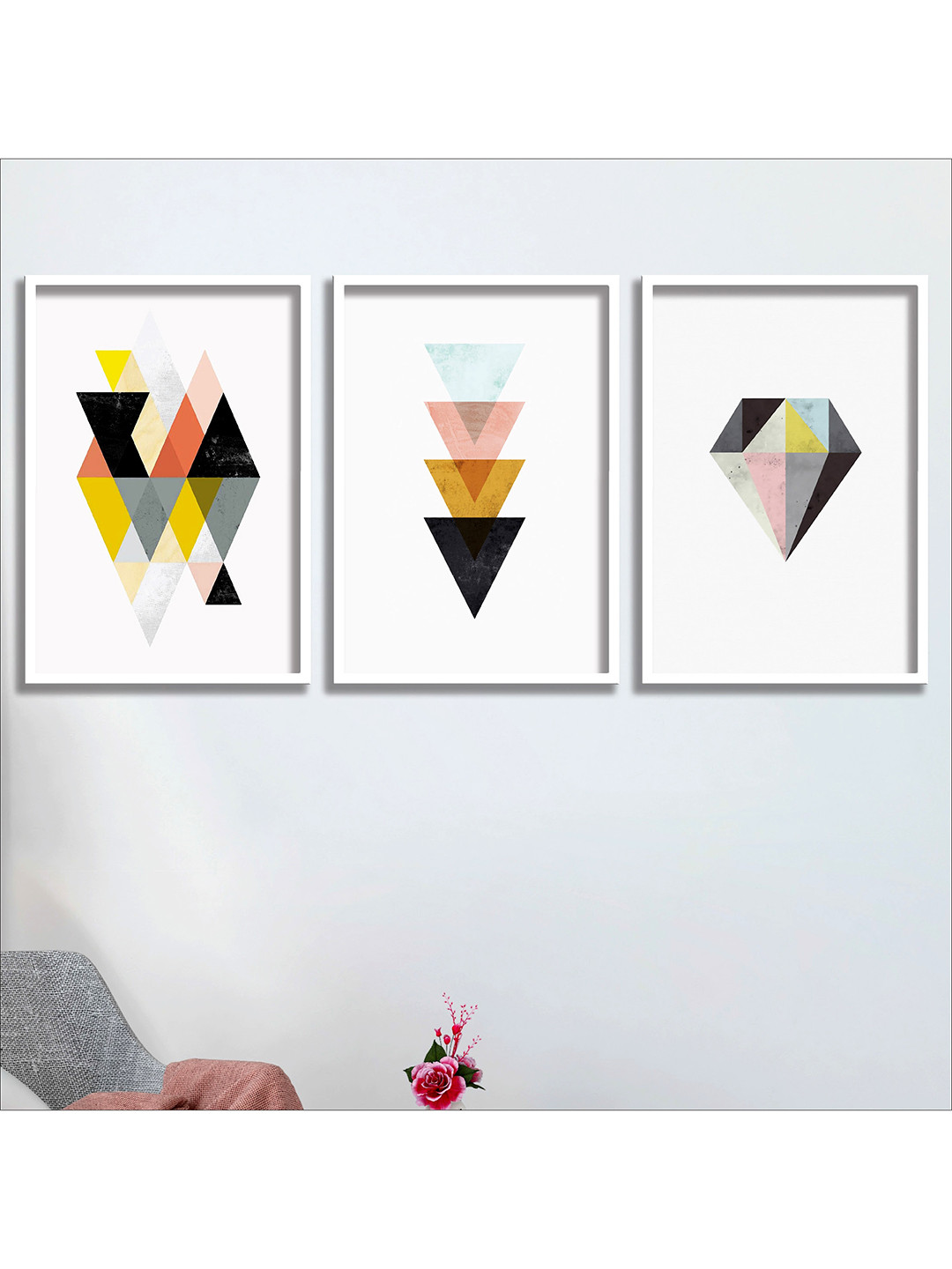 SAF Set Of 3 White & Blue Modern Art Canvas Painting Wall Art