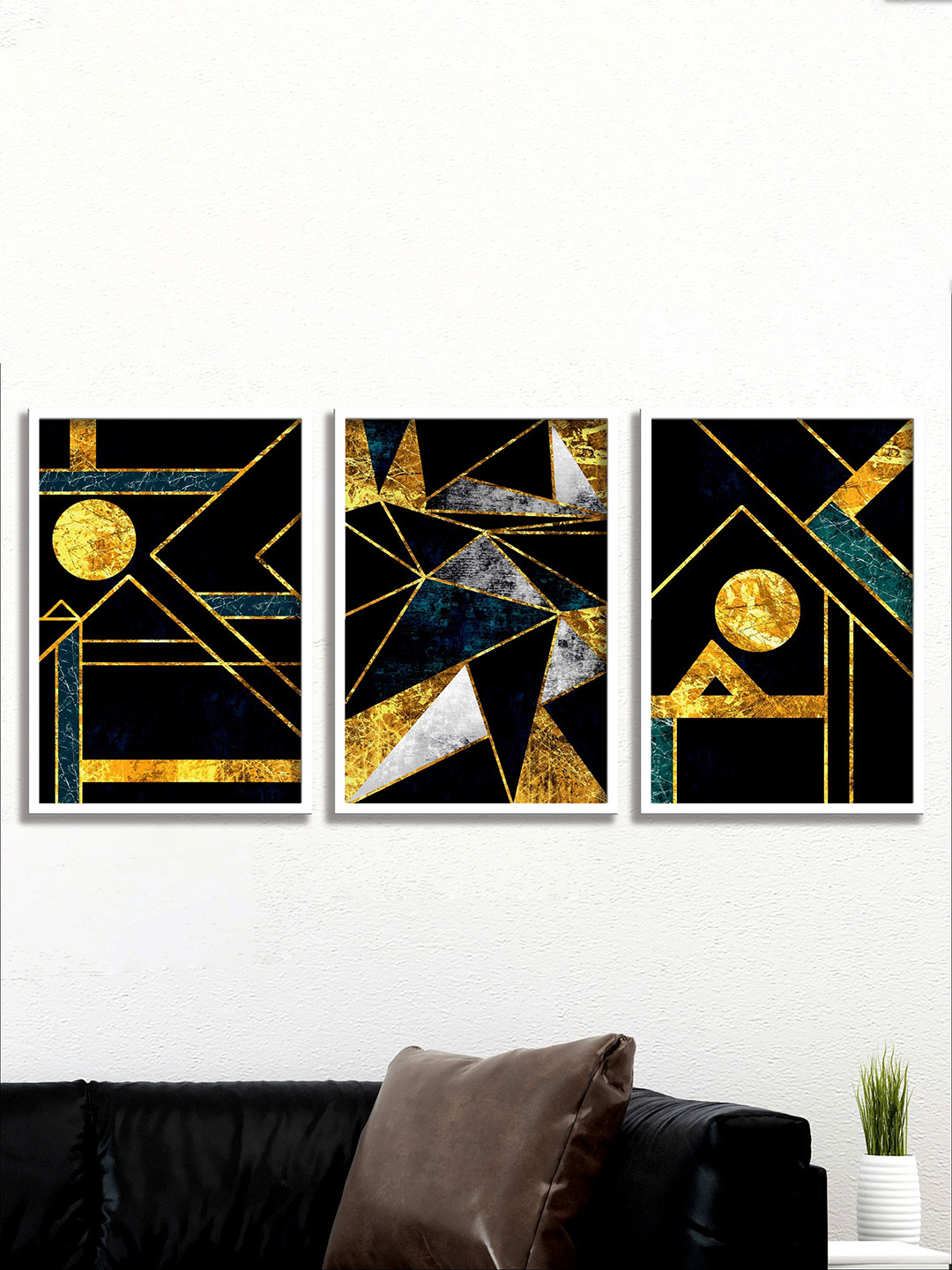 SAF Modern Art Wood 3 Piece Wall Rectangle Paintings Wall Art -13.5 x 19.5 In