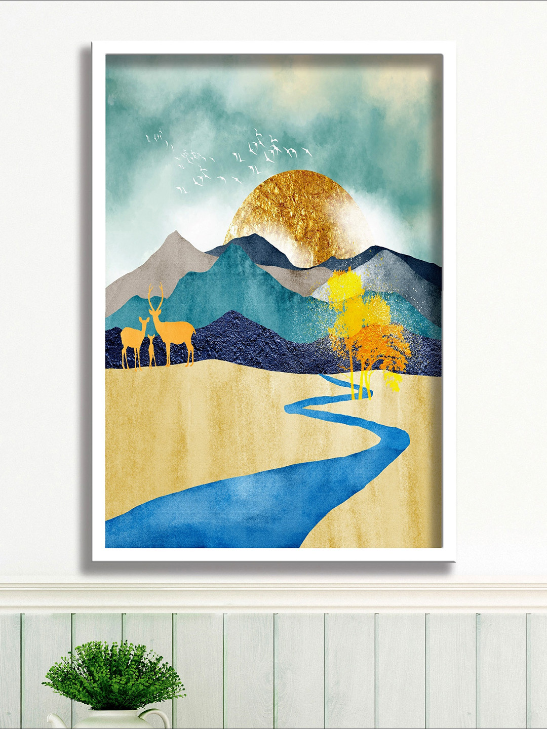 SAF Adults Blue & White Digital Reprint Wall Art with Frame