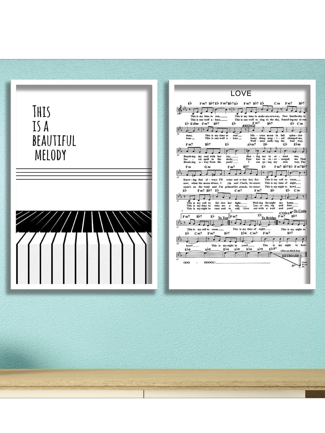 SAF Set of 2  White & Black Printed Typography Wall Art