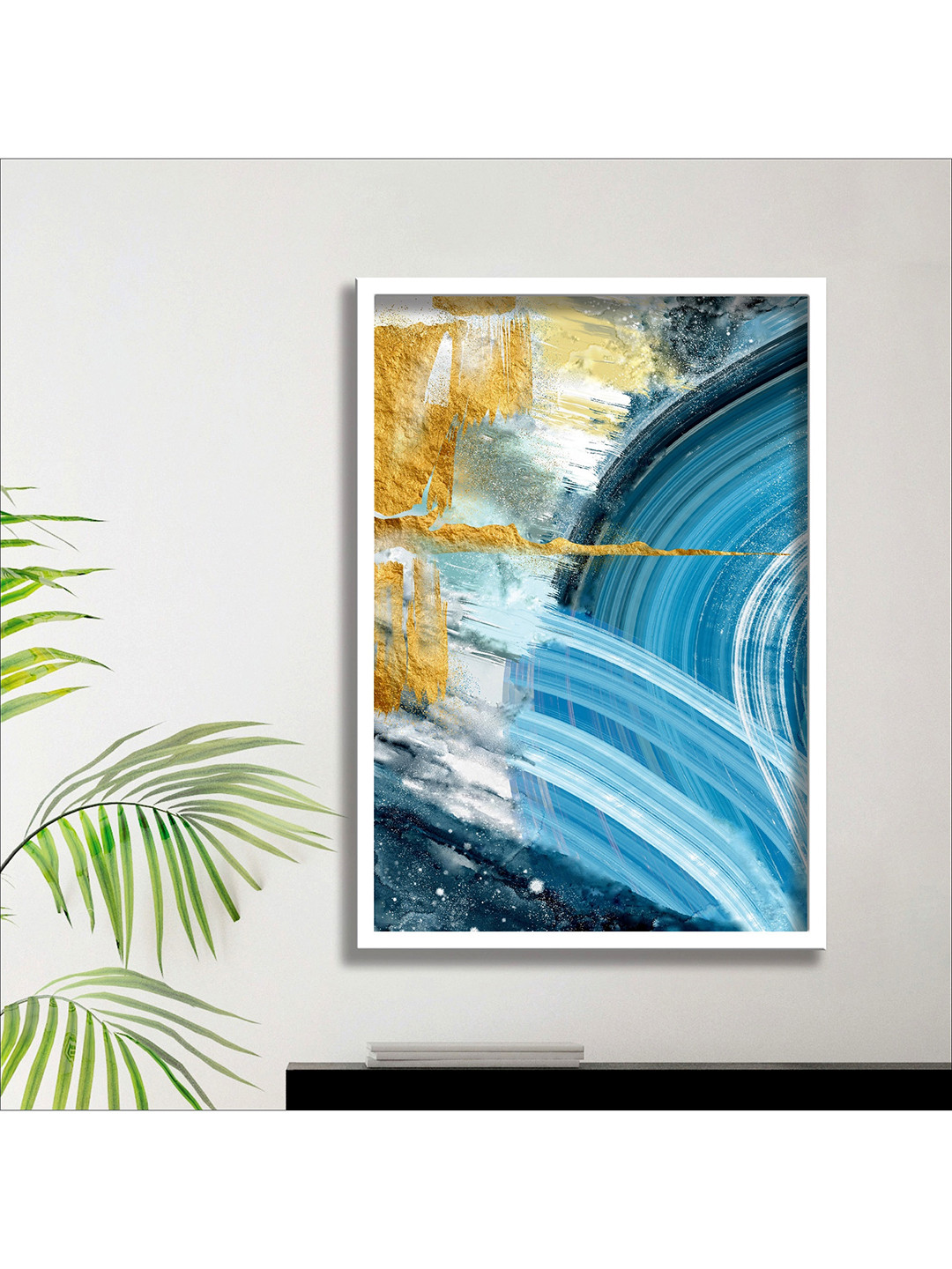 SAF Blue & Yellow Printed Abstract  Wall Art