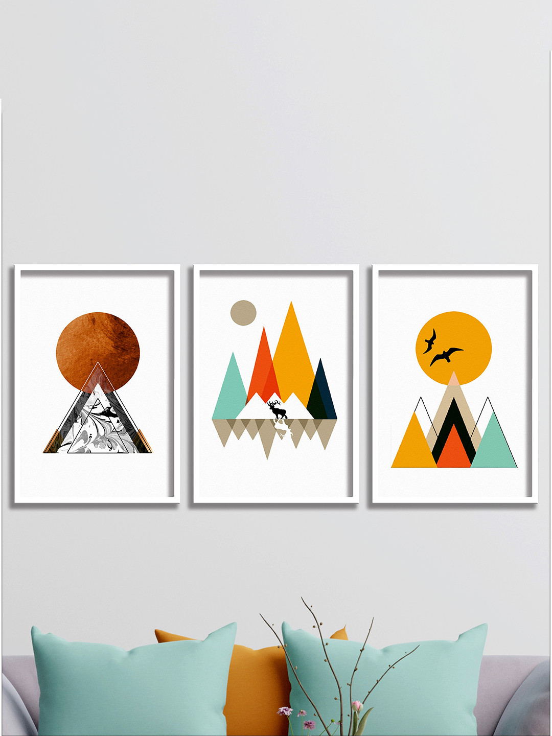 SAF Modern Art Paper 3 Piece Wall Square Paintings Wall Art 19.5 x 40.5