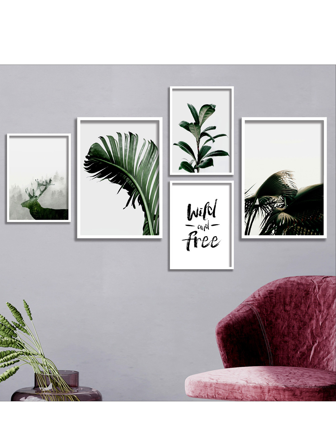 SAF Set Of 5 Modern Art Digital Reprint Wall Art