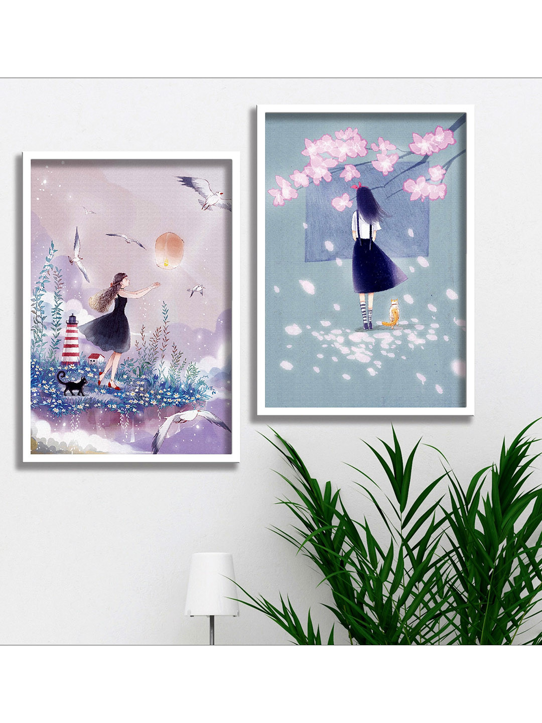 SAF Set Of 2 Purple & Pink Printed Framed  Wall Art