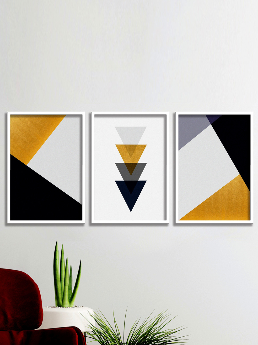 SAF Wood 3 Piece Wall Rectangle Paintings Wall Art - 19.5 x 13.5 In