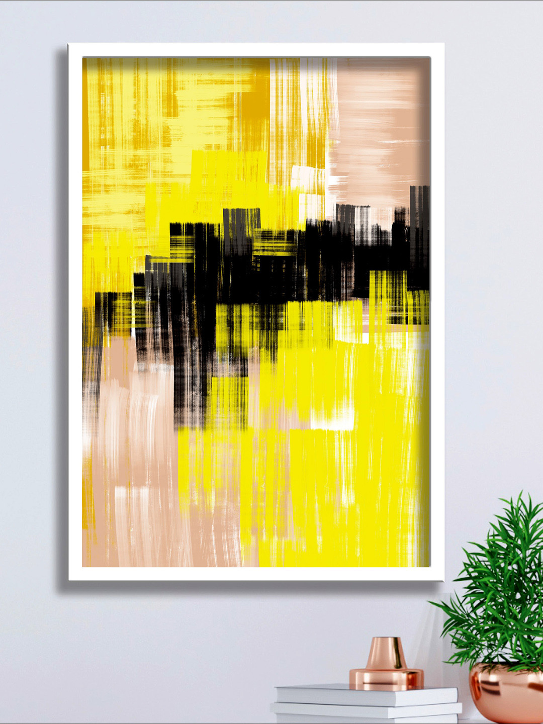 SAF Yellow & Black Modern Contemporary Painting Wall Art