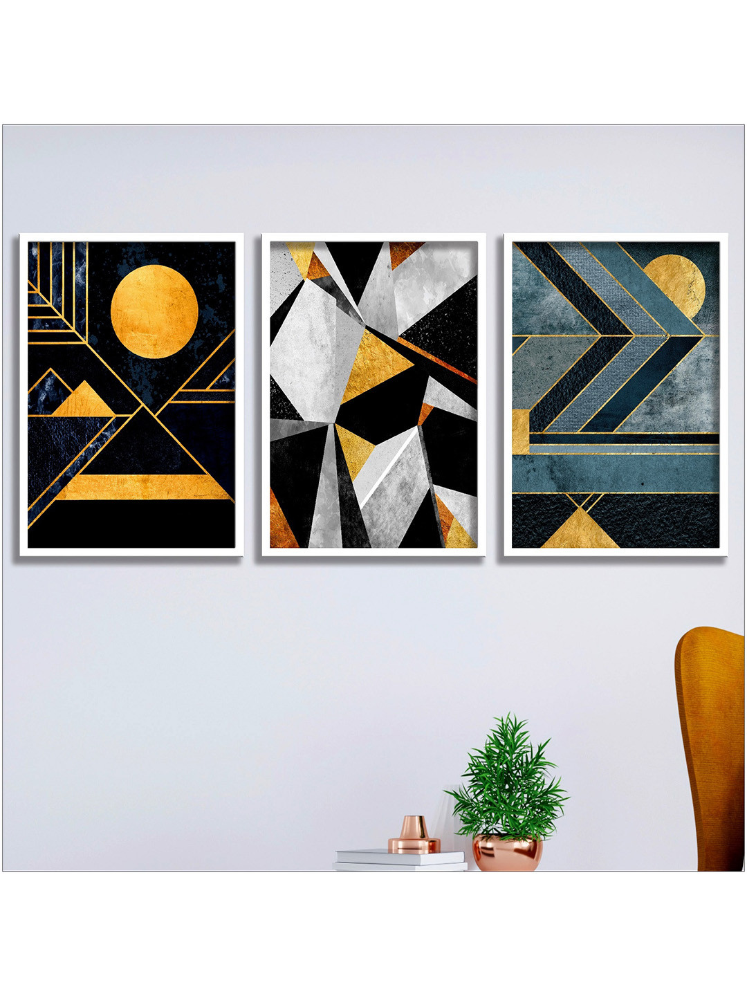 SAF Set Of 3 Modern Art Digital Reprint Wall Art with Frame