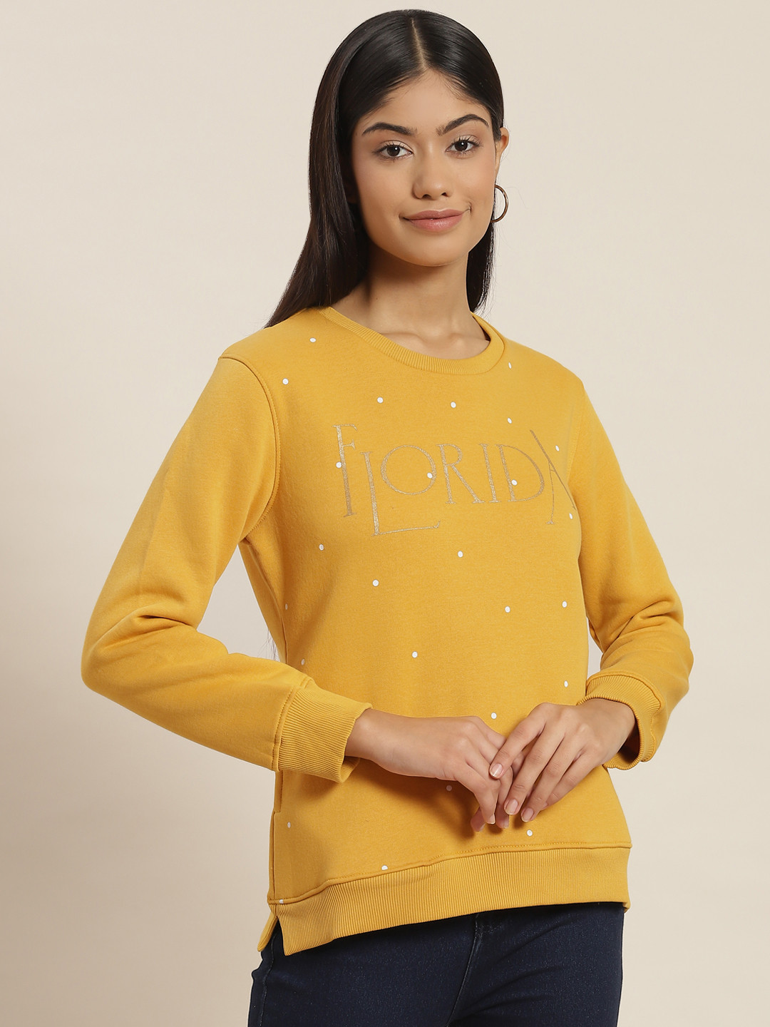 Sweet Dreams Women Mustard Yellow Printed Sweatshirt