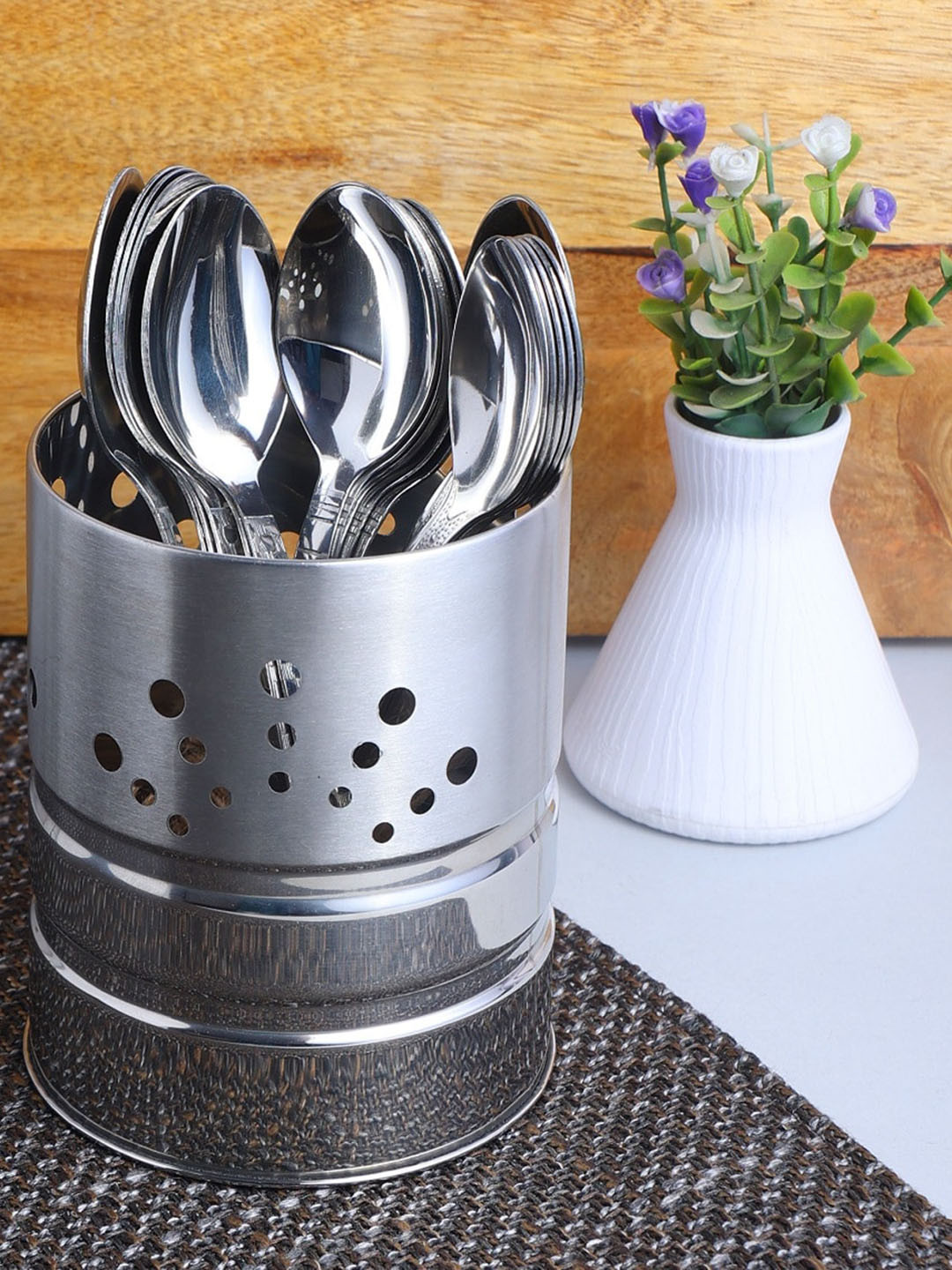 ZEVORA Silver-toned 18 Stainless Steel Spoon Set With Cutlery Holder