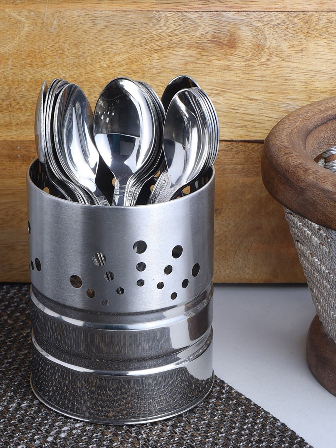 ZEVORA Unisex Silver Spoon Set With Cutlery Holder