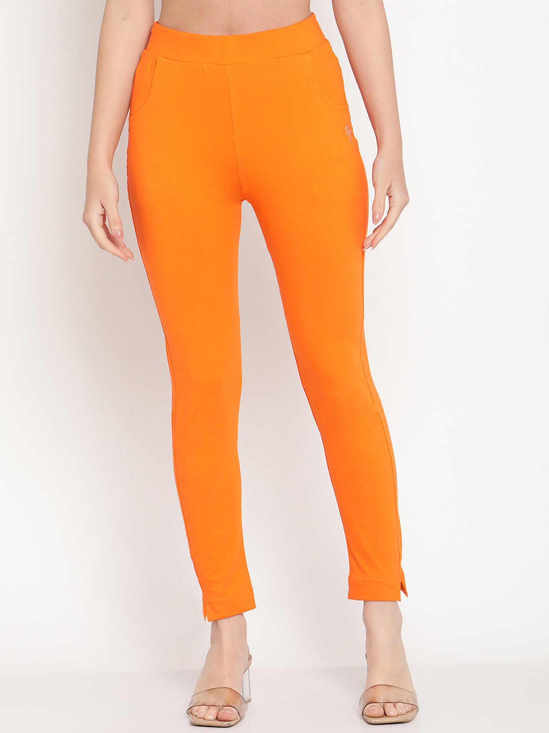 TAG 7 Women Orange Solid Jeggings