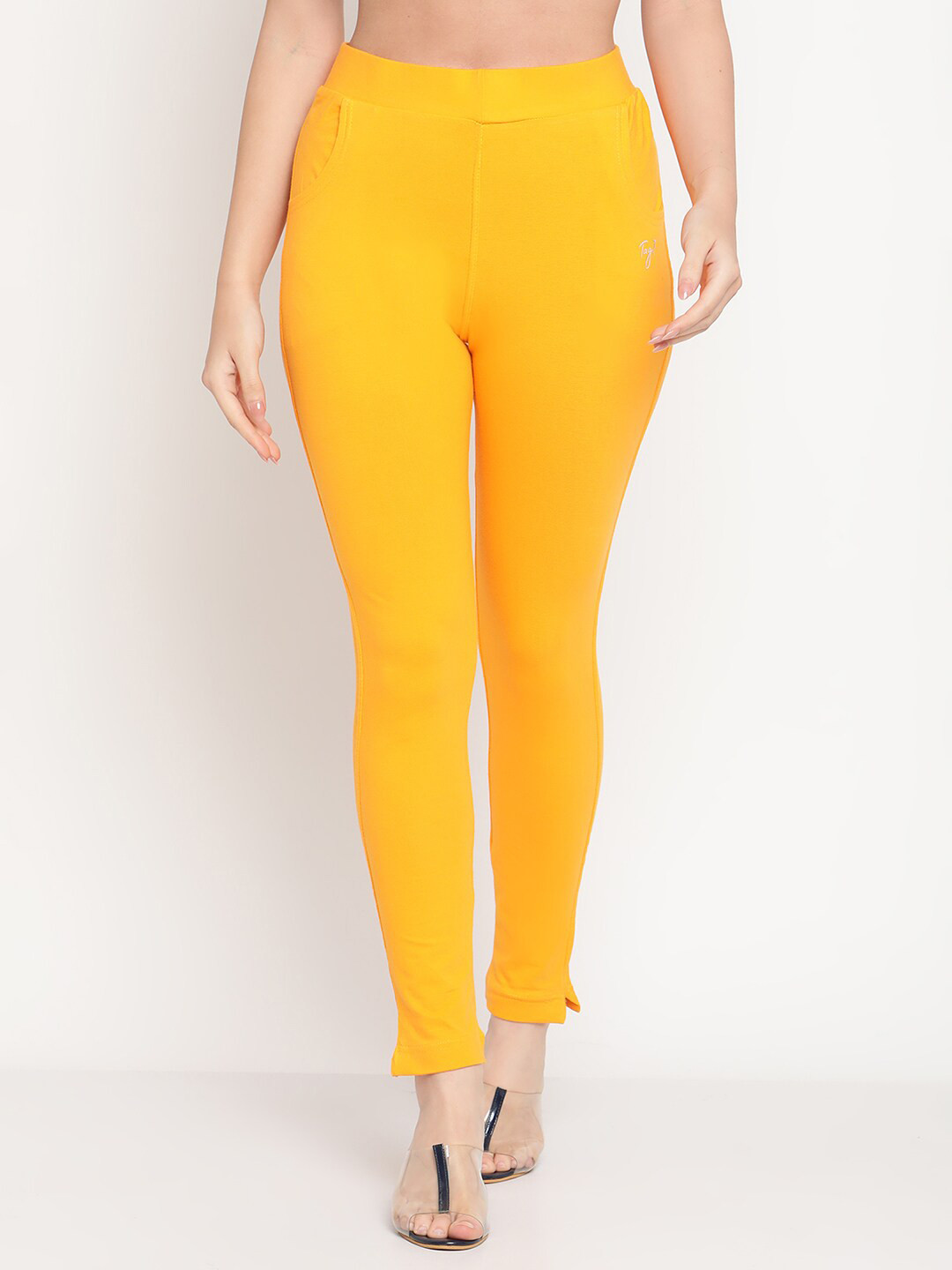 TAG 7 Women Orange Solid Jeggings