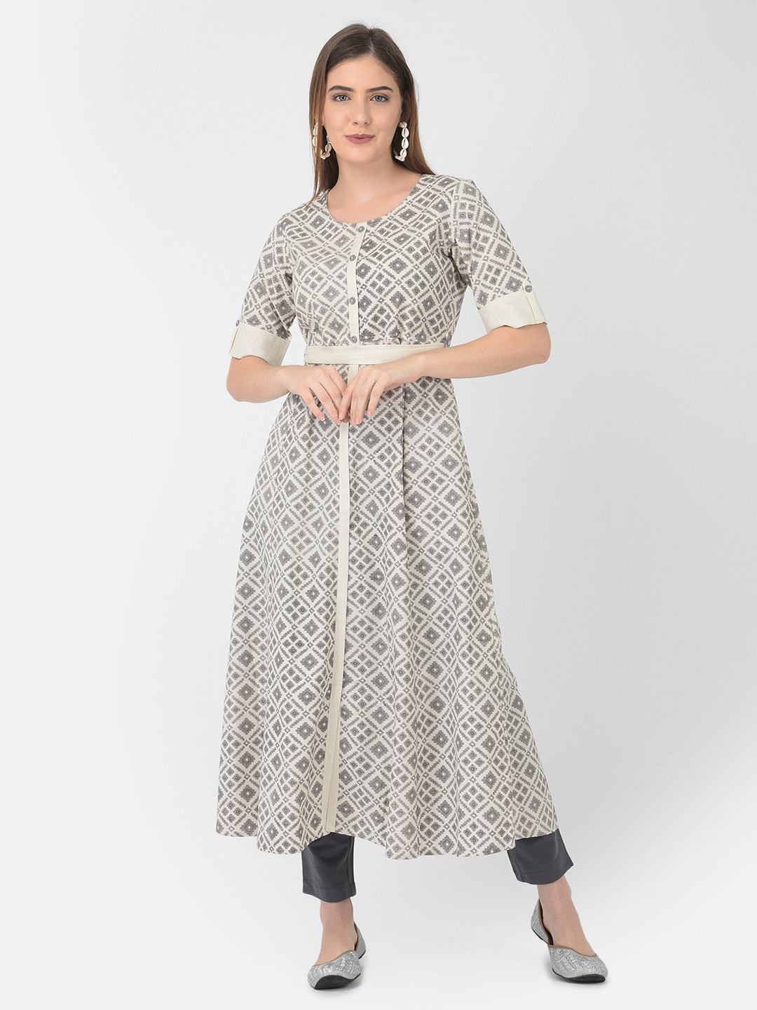 Span Women Off WhitePrinted  Kurta