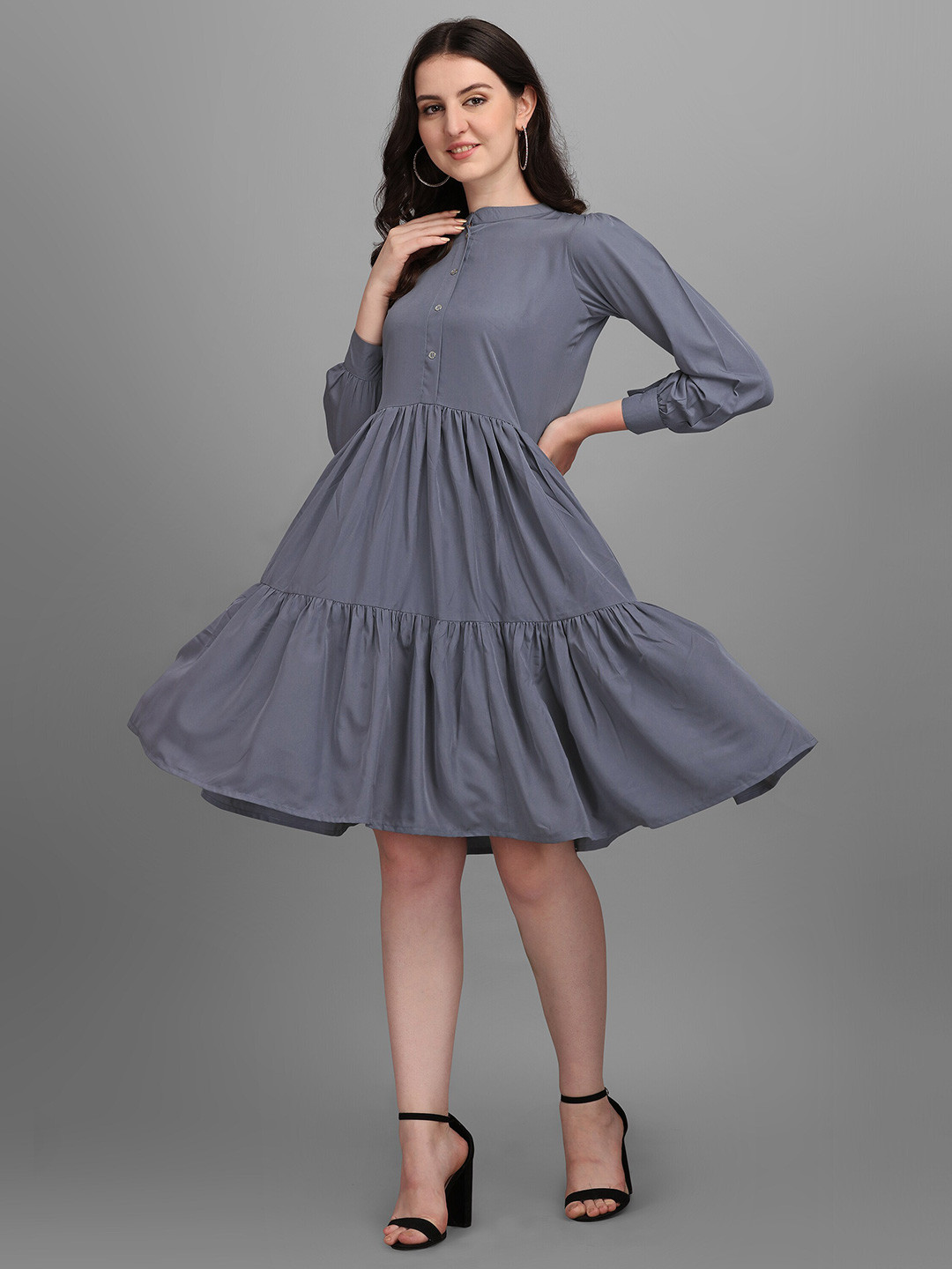 Kinjo Grey Crepe Formal Dress