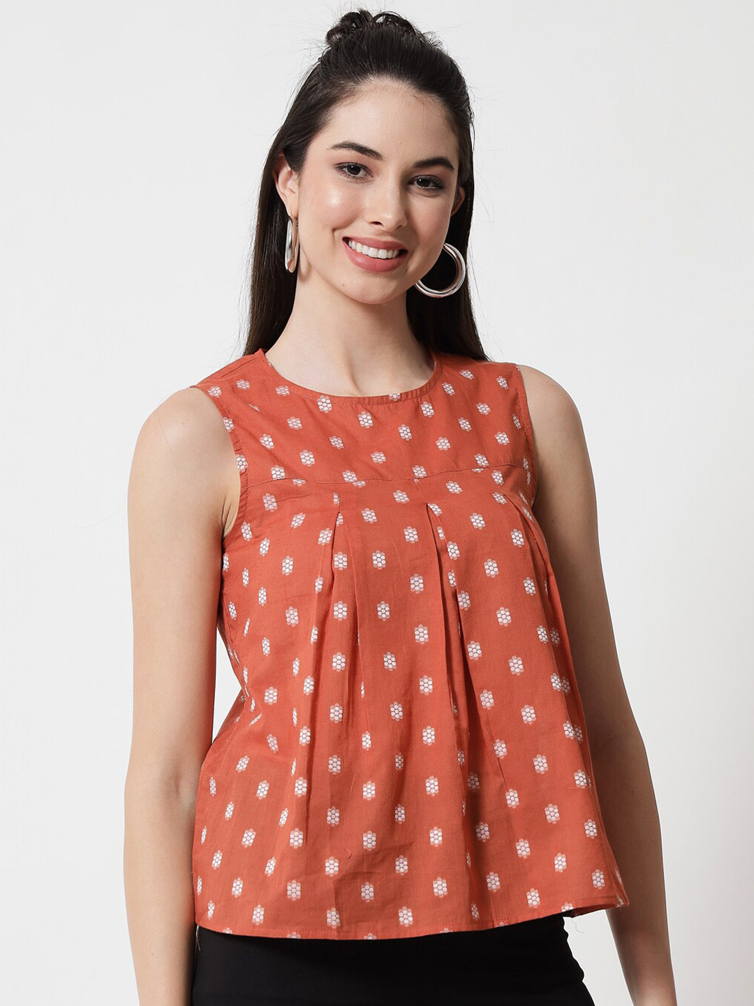 CHARMGAL Rust & White Floral Print Top