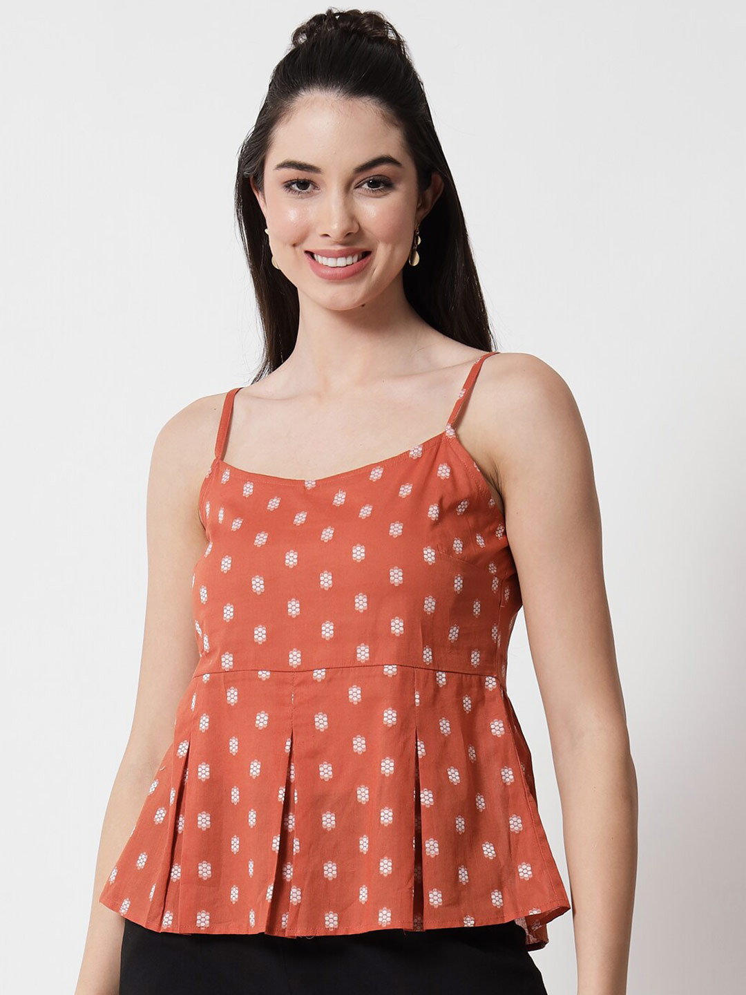 CHARMGAL Rust & White Floral Print Top