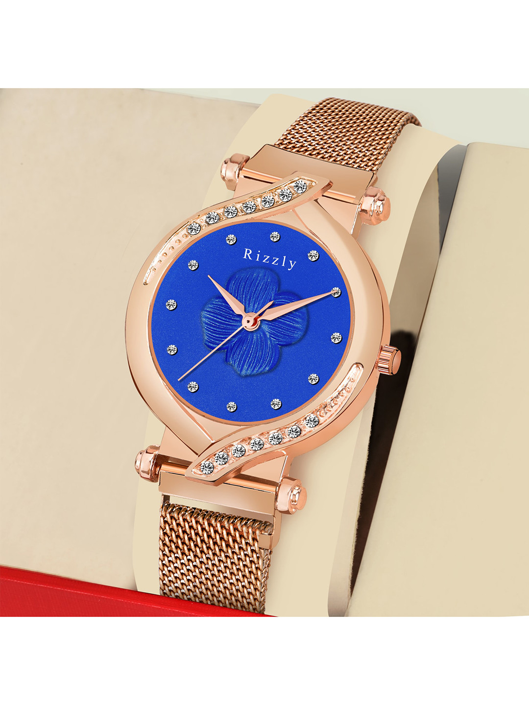 Septem Women Blue Embellished Dial & Rose Gold Toned Stainless Steel Bracelet Style Straps Analogue Watch