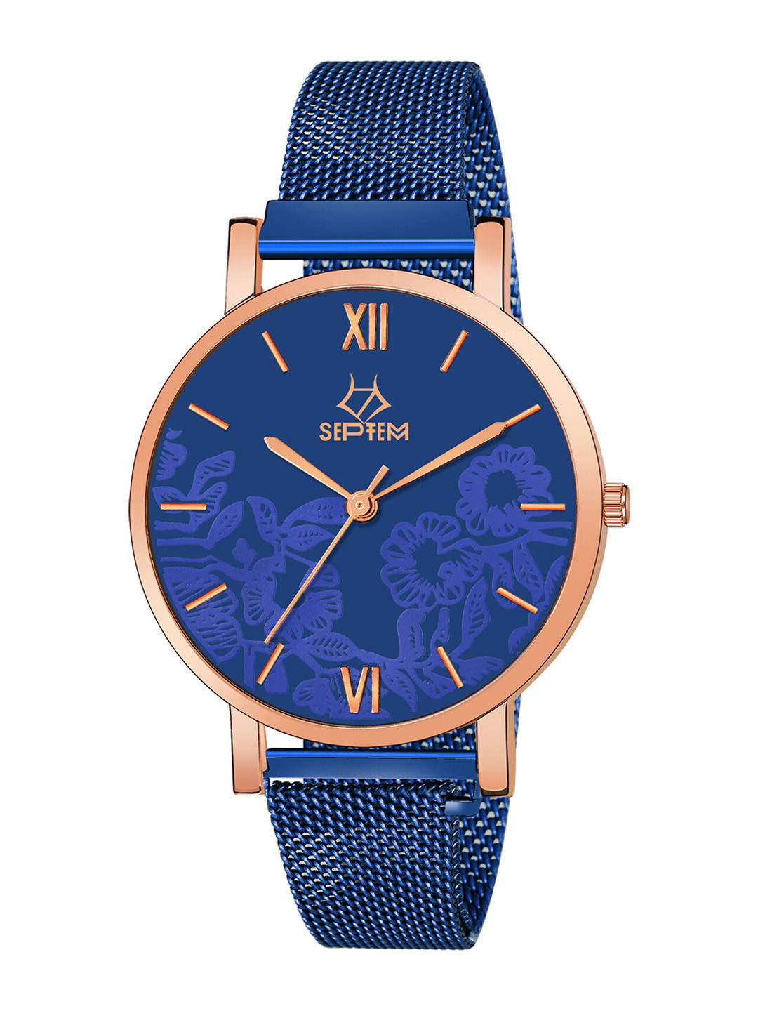 Septem Women Blue Dial & Rose Gold Toned Stainless Steel Analogue Watch-SP-119-Blue