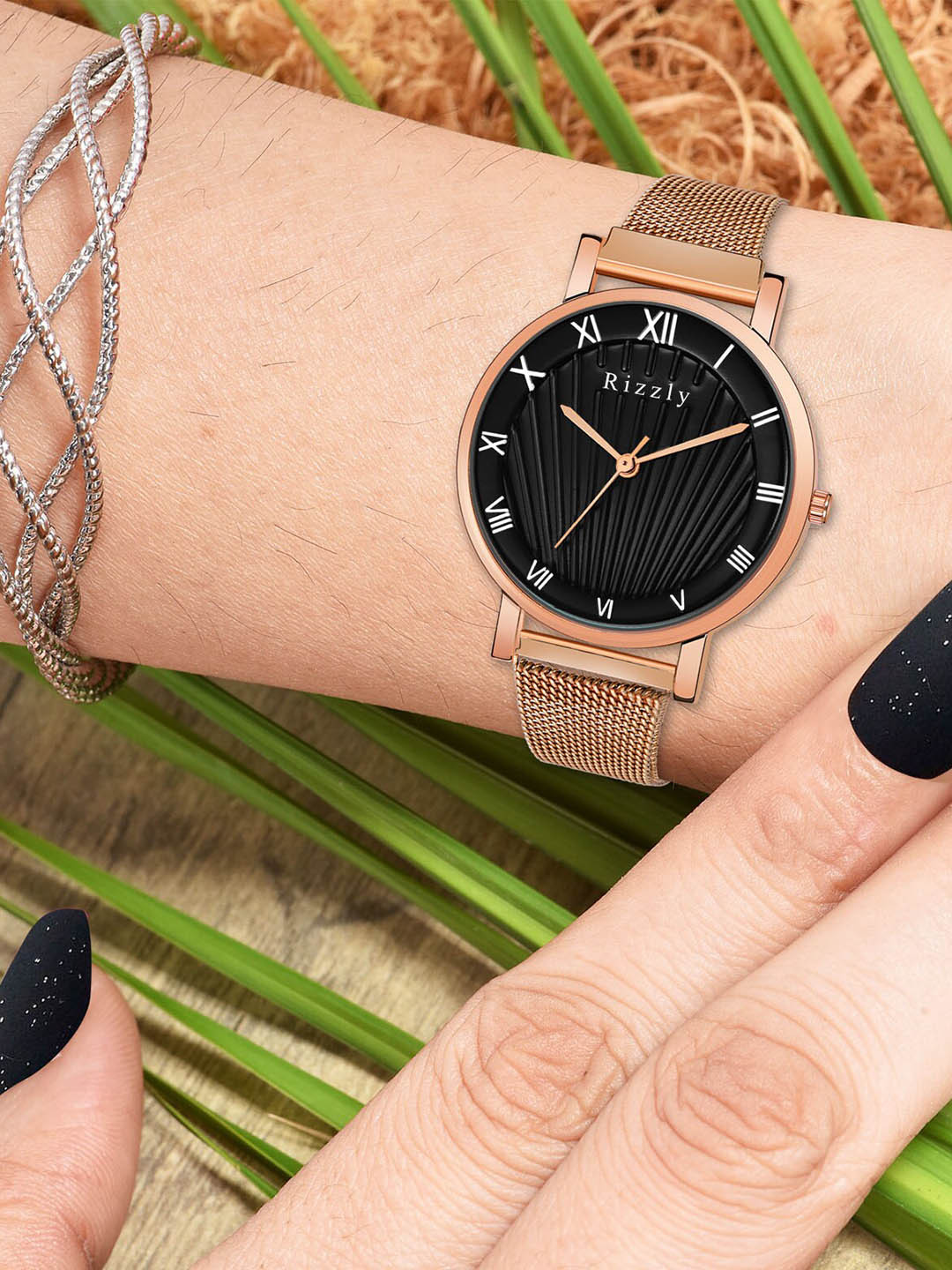 Septem Women Black Dial & Rose Gold Stainless Steel Analogue Watch-SP-135.Black