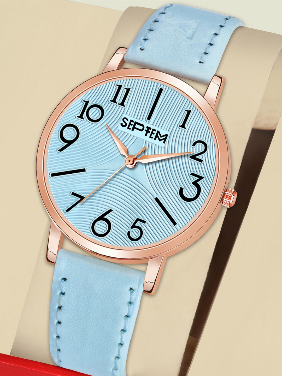 Septem Women Blue Printed Dial & Blue Leather Bracelet Style Straps Analogue Watch SP-148 Sky Blue-Septem