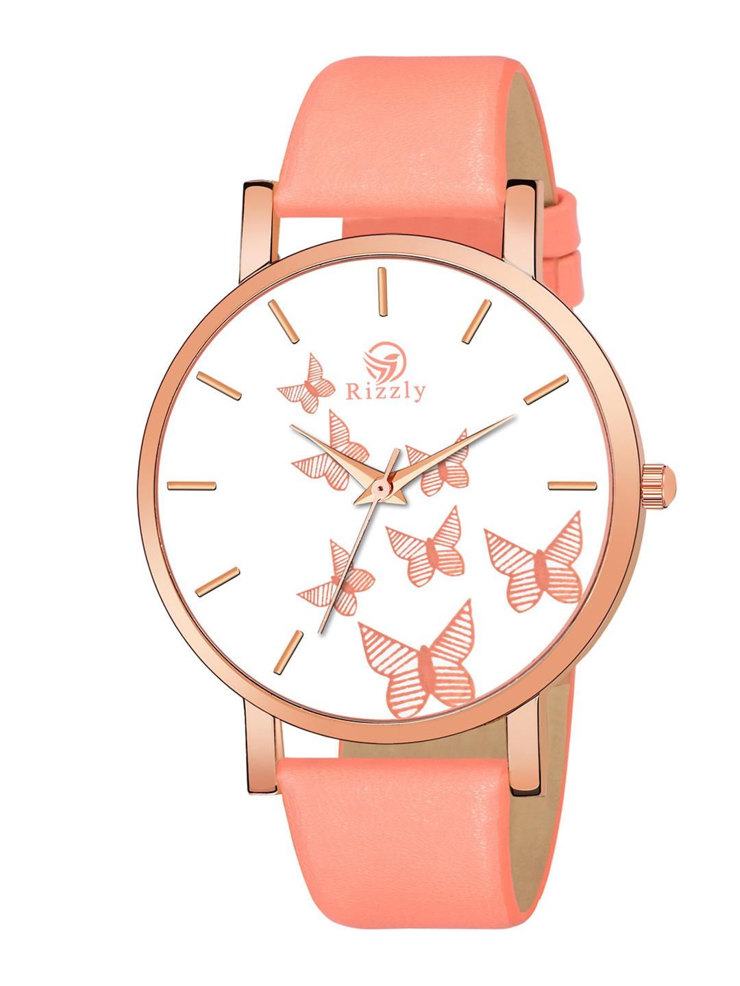 Septem Women White Printed Dial & Orange Leather Straps Analogue Watch-SP-120-Peach
