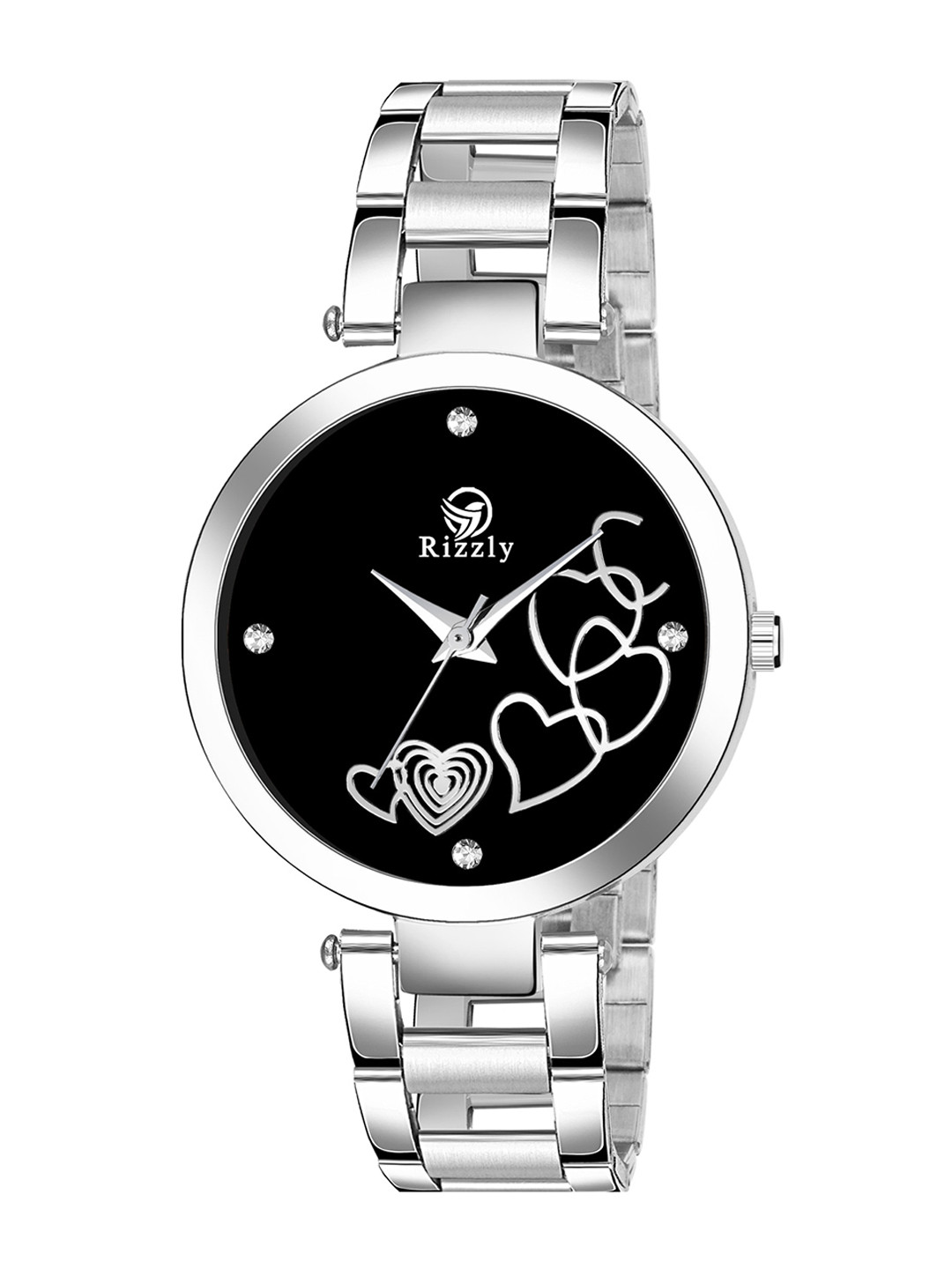 Septem Women Black Embellished Dial & Silver Toned Stainless Steel Bracelet Style Straps Analogue Watch SP-121-Black-Septem-Black