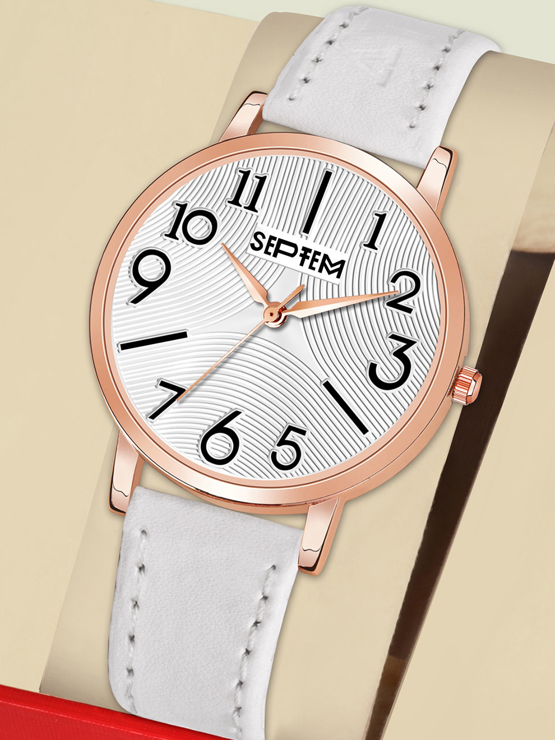 Septem Women White Printed Dial & White Leather Straps Analogue Watch