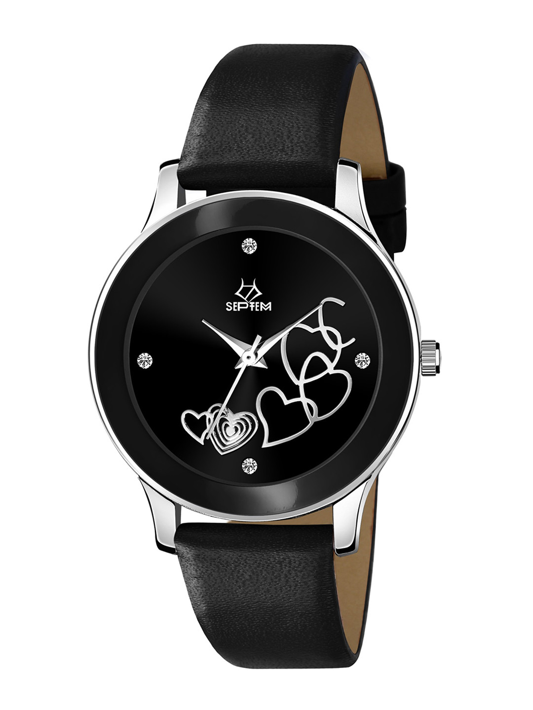 Septem Women Black Embellished Dial & Straps Analogue Watch SP-122-Black-Septem-Black