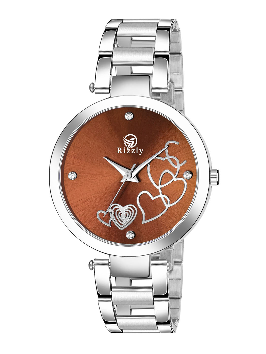 Septem Women Brown Embellished Dial & Silver Toned Stainless Steel Bracelet Style Straps Analogue Watch