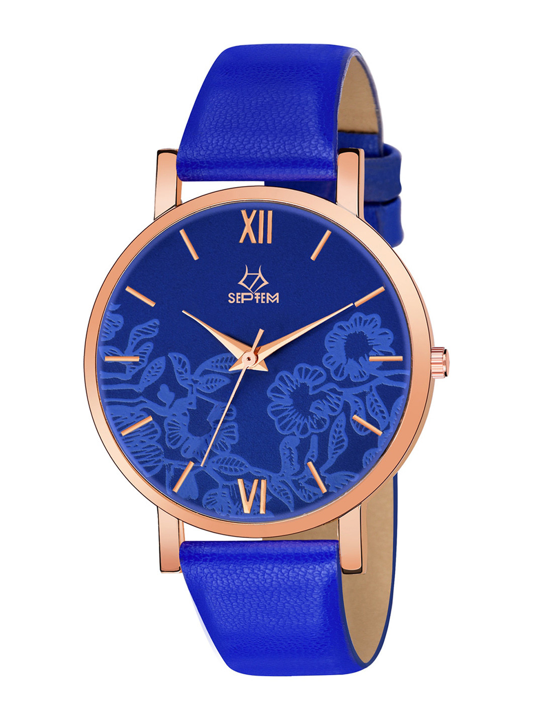 Septem Women Blue Printed Dial & Blue Leather Straps Analogue Watch