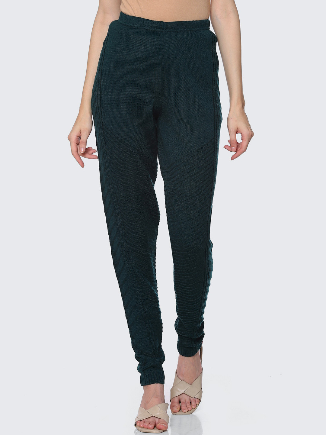 Biba Women Teal Solid Wool Leggings