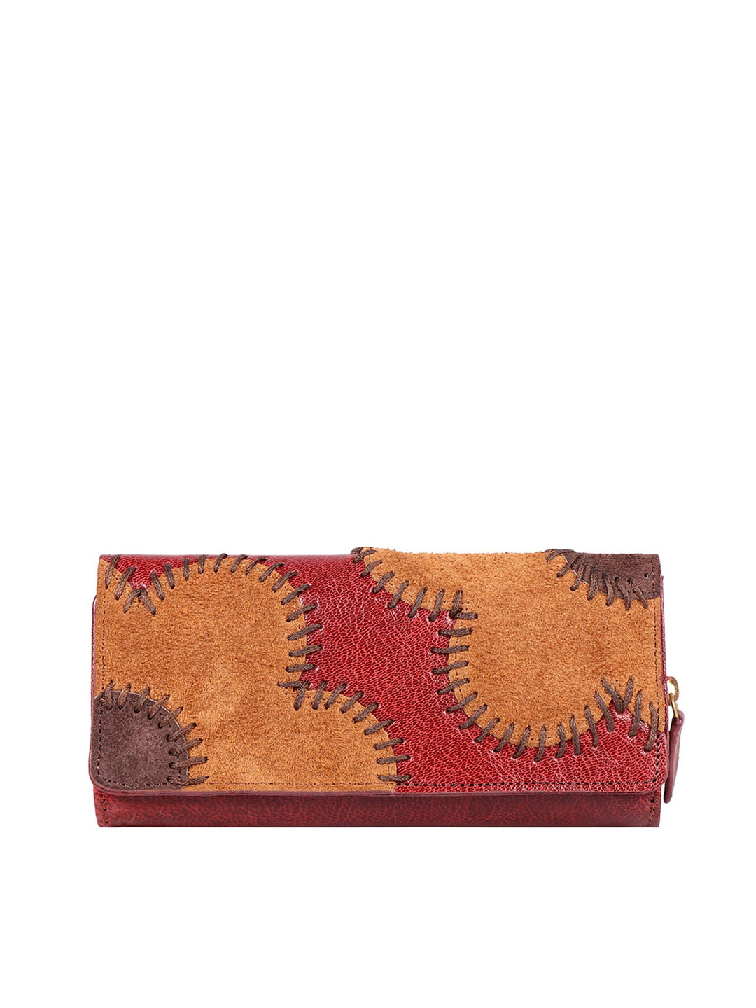 Hidesign Red & Orange Floral Woven Design Embroidered Leather Envelope