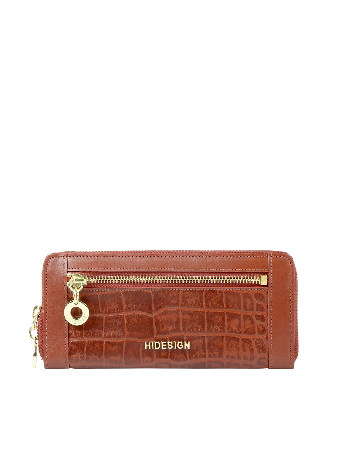 Hidesign Women Tan Textured Zip Detail Leather Envelope