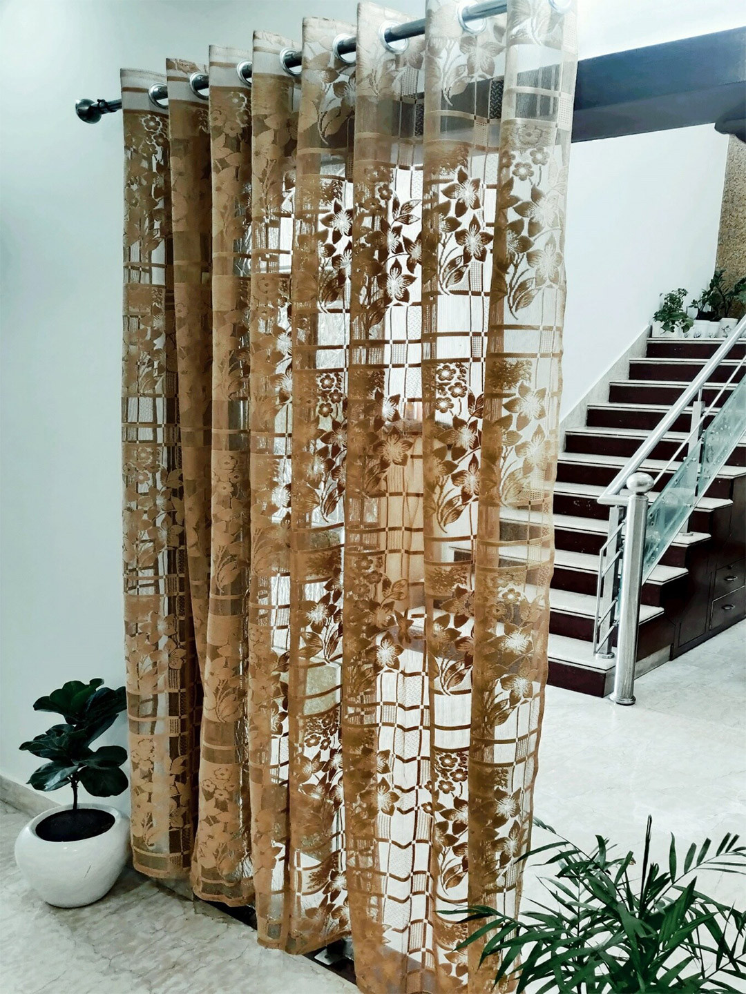 Homefab India Gold-Toned Set of 2 Sheer Window Curtain