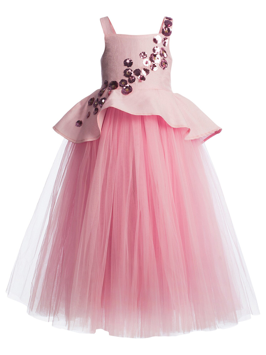 Toy Balloon kids Pink Floral Layered Net Maxi Dress