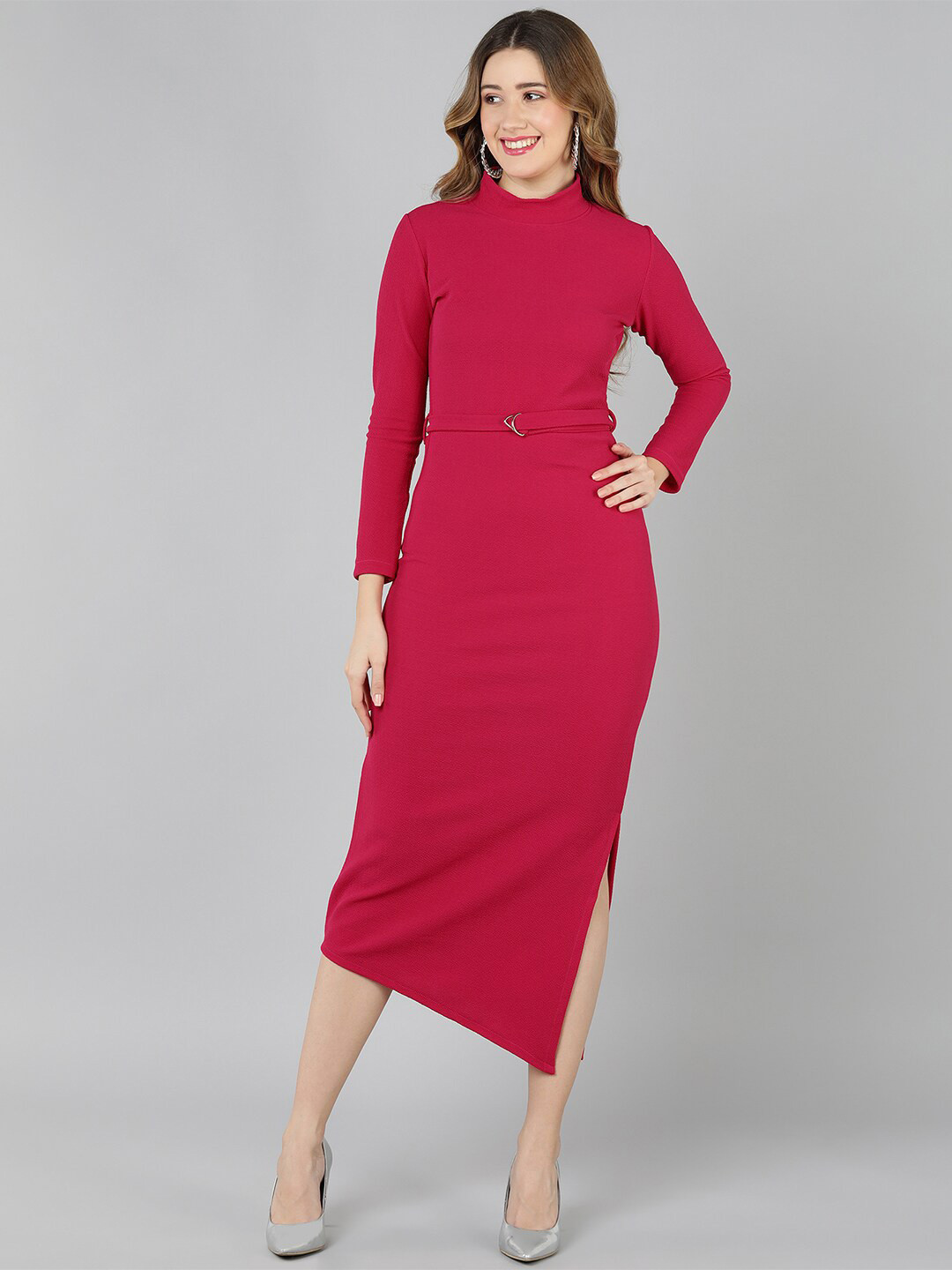 Golden Kite Women Fuchsia Sheath Midi Dress