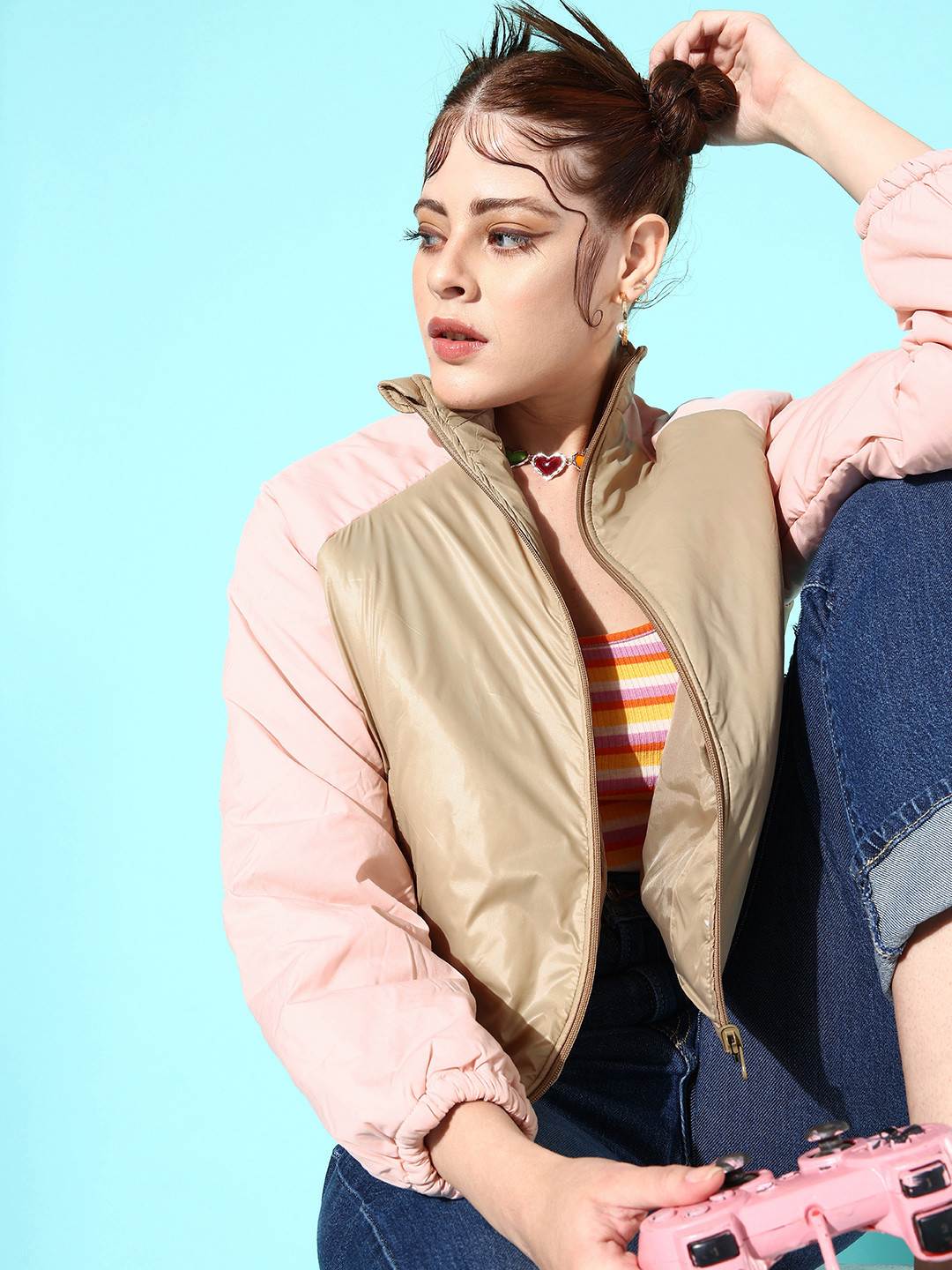 Mast & Harbour Women Classy Beige Solid Utility Jacket